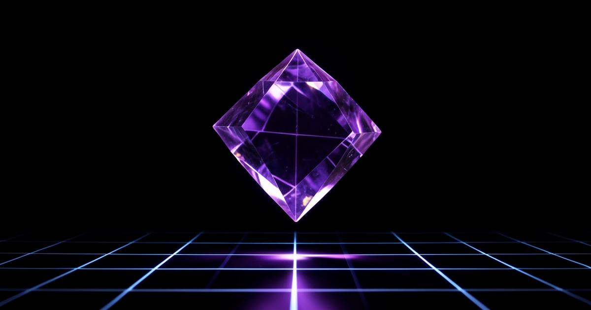 Purple crystal octahedron above a glowing grid