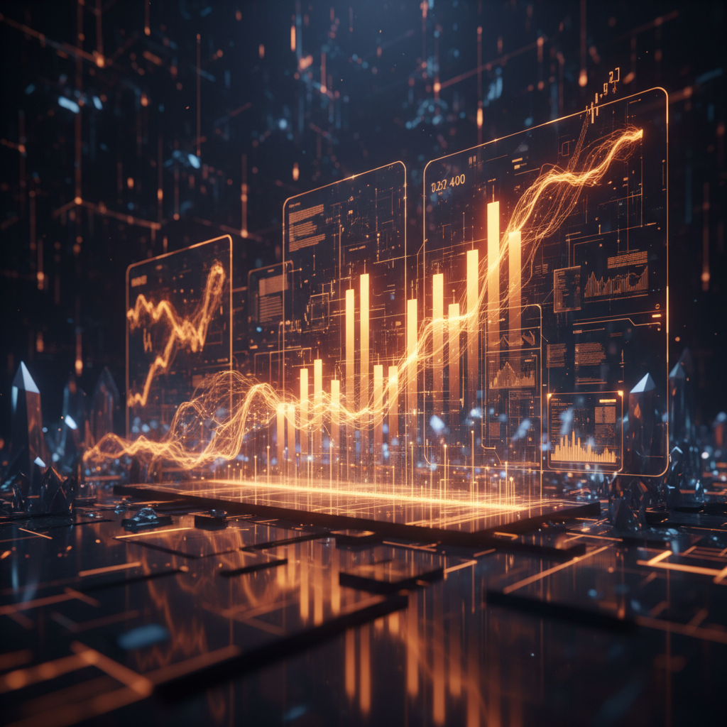 Glowing charts reflecting massive Bitcoin ETF inflows across dark cybernetic trading screens.