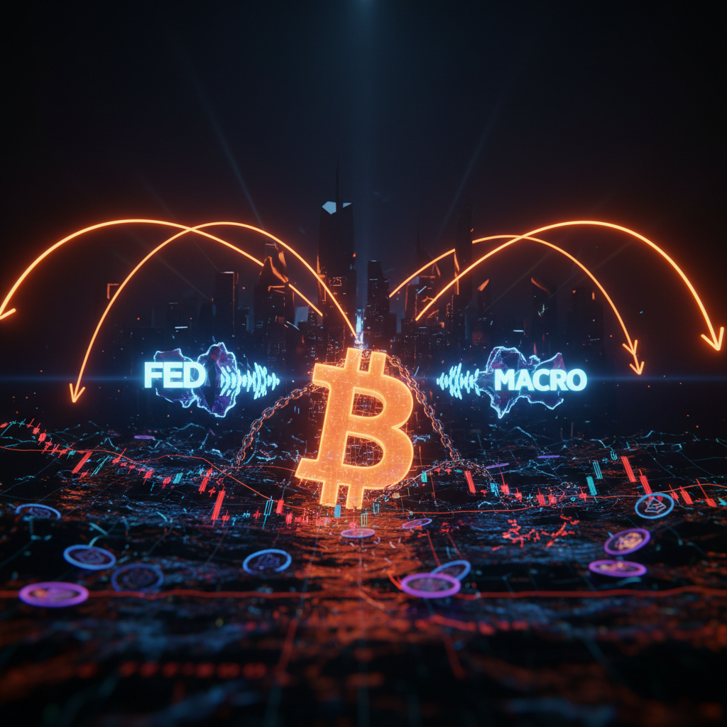 Descending orange charts illustrating the recent Bitcoin price drop beneath major support.