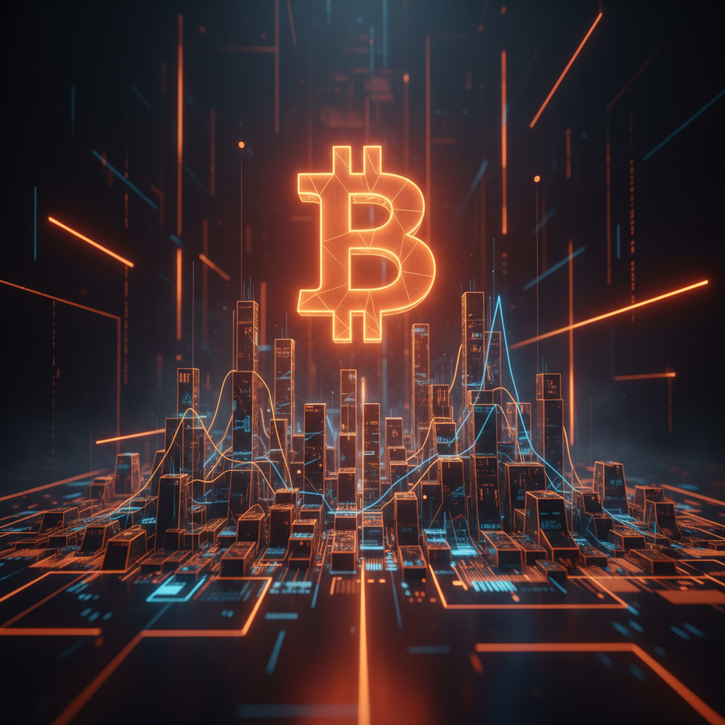 A glowing Bitcoin symbol rising above market charts representing the Bitcoin price rally.