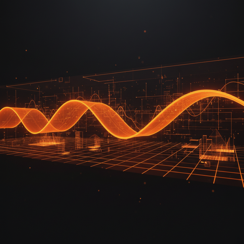 Futuristic analytic charts tracking the Kalshi prediction market on glowing orange monitors.