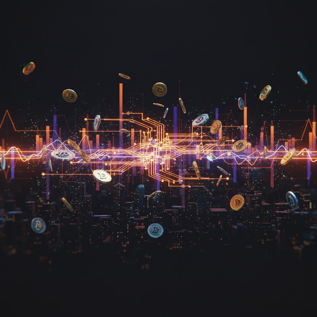 Encrypted hardware wallet surrounded by glowing orange data fragments during a Trezor data breach.