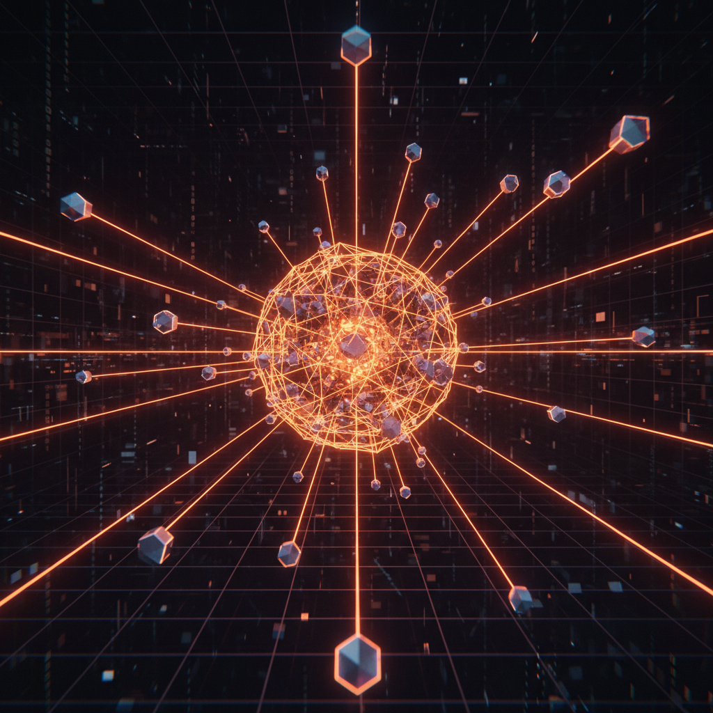Glowing orange network nodes highlighting the surge in Uniswap PONS token market valuation.