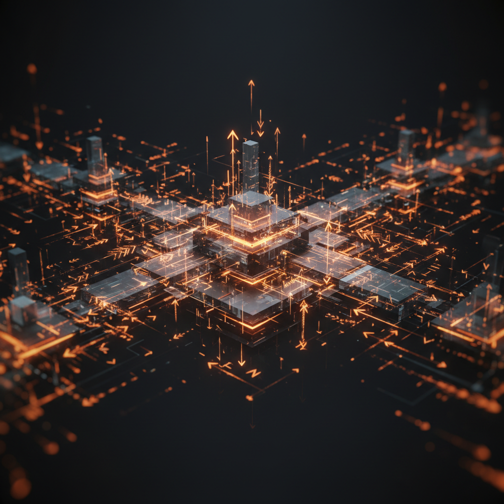 Futuristic visualization of XRP trading volume trends over dark glowing digital displays.