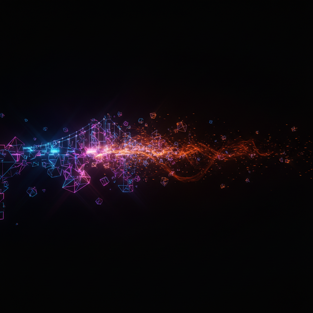 A glowing orange digital bridge fragmenting into pixels representing the Router Protocol ROUTE shutdown.