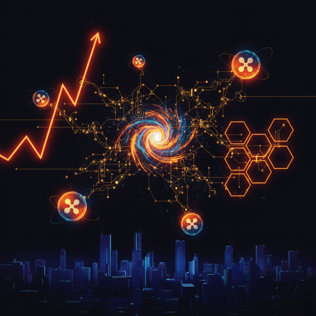 Cryptographic ledger visualization highlighting the XRP Ledger BatchV1_1 amendment validation and deployment process.