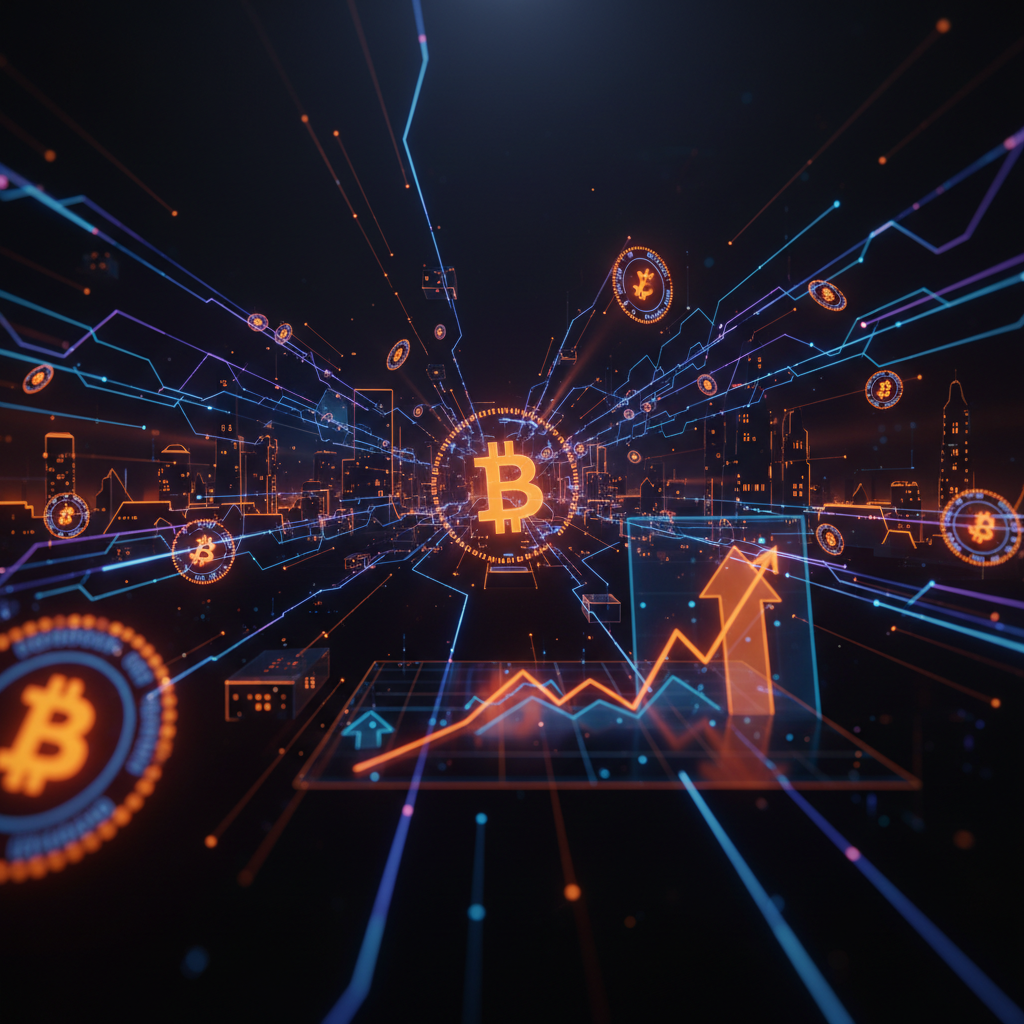 Digital financial network lines connecting Middle Eastern skylines highlighting expanding MENA crypto volume.