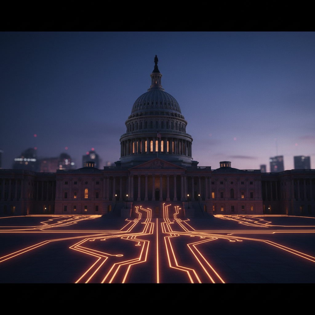 US Capitol building glowing under orange neon lights representing the CLARITY Act vote