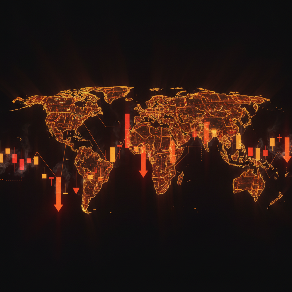 World financial market charts showing yen rally crypto impact in orange neon