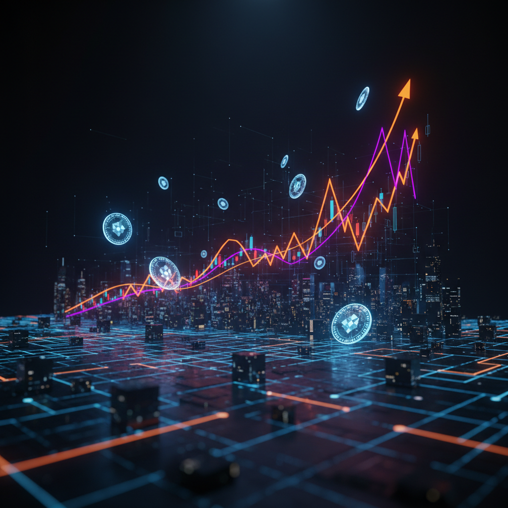 Futuristic digital chart illustrating the AI economic impact 2030 model with orange neon accents.