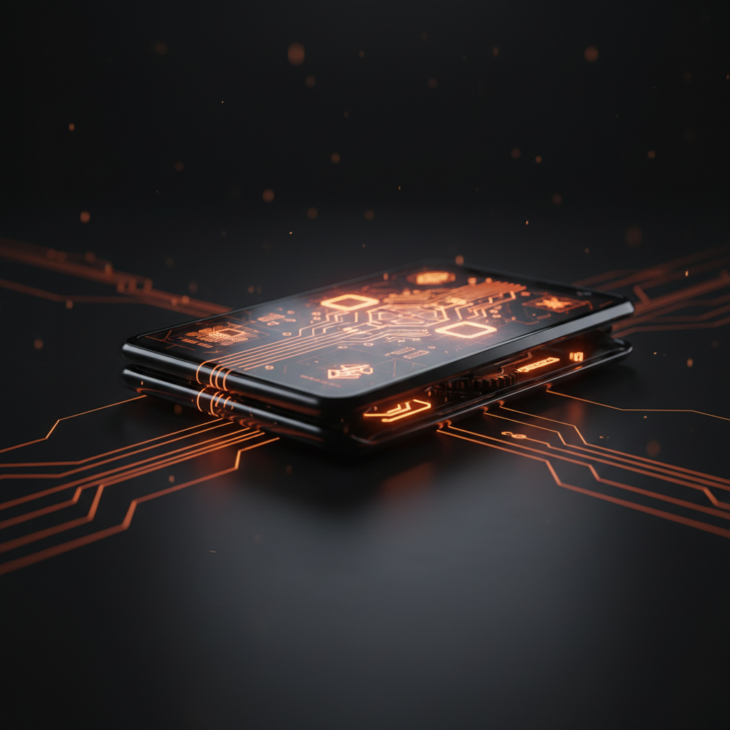 Sleek folding electronic device shown during the Apple AI keynote presentation event