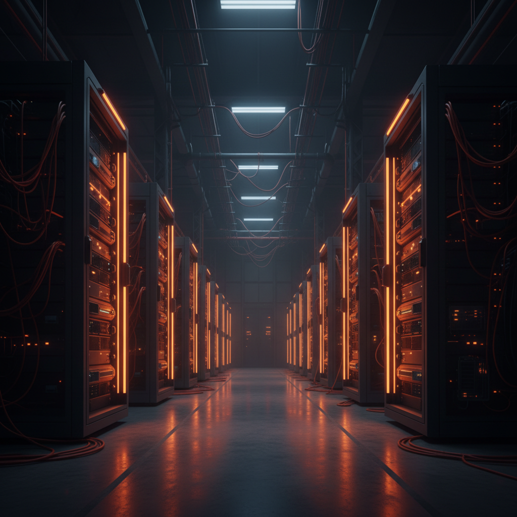 Rows of crypto server rigs illustrating why Bitcoin mining stocks lag the market