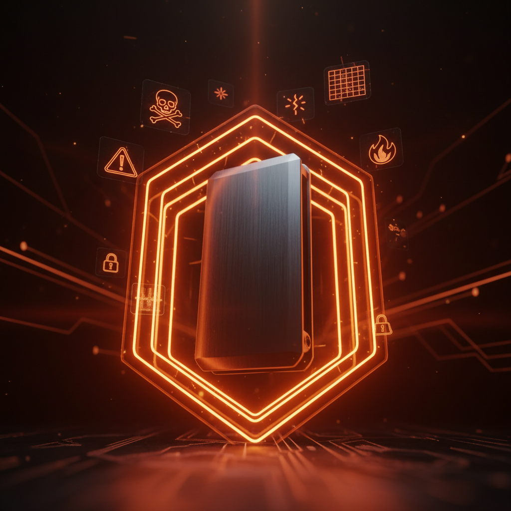 A hardware wallet graphic surrounded by security alerts following a Trezor email breach.