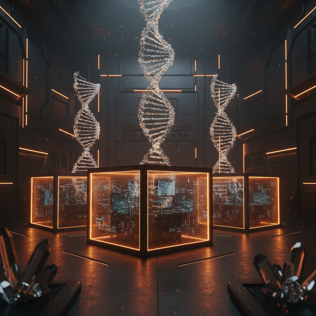 Glowing scientific holographic displays depicting the Anthropic AI bioweapon safety barrier system.