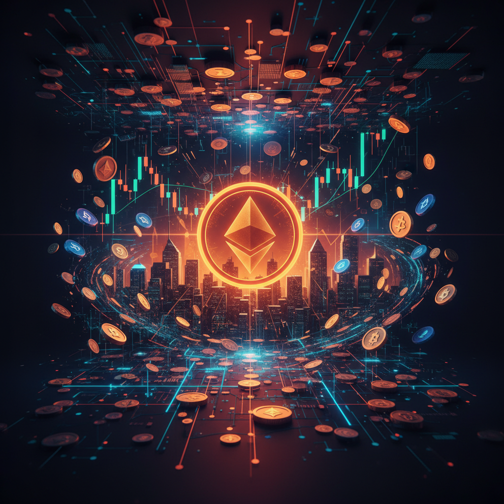 A glowing Ethereum symbol representing Ethereum price consolidation at key resistance levels.