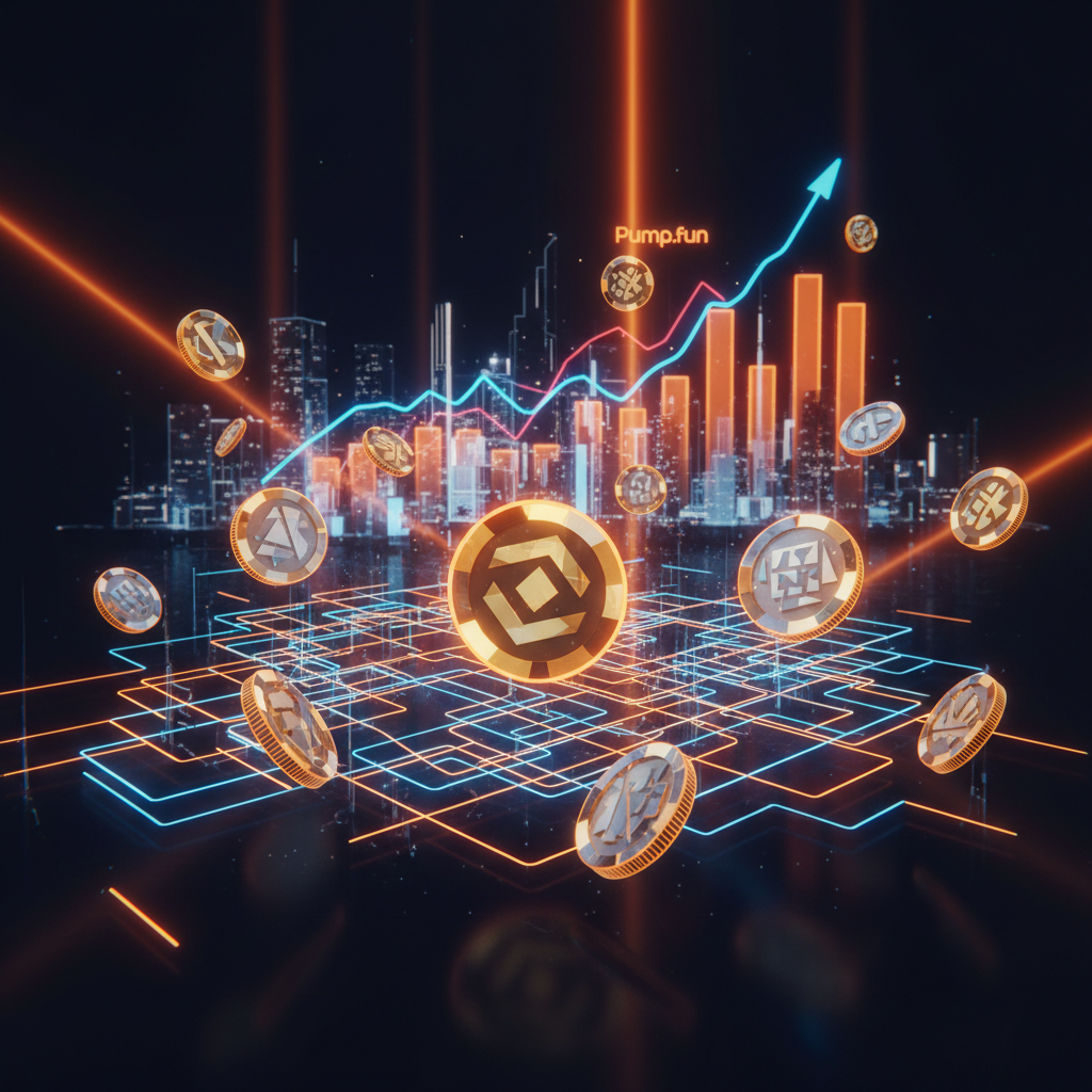 Abstract financial assets merging into tokenized stocks on Solana with neon highlights