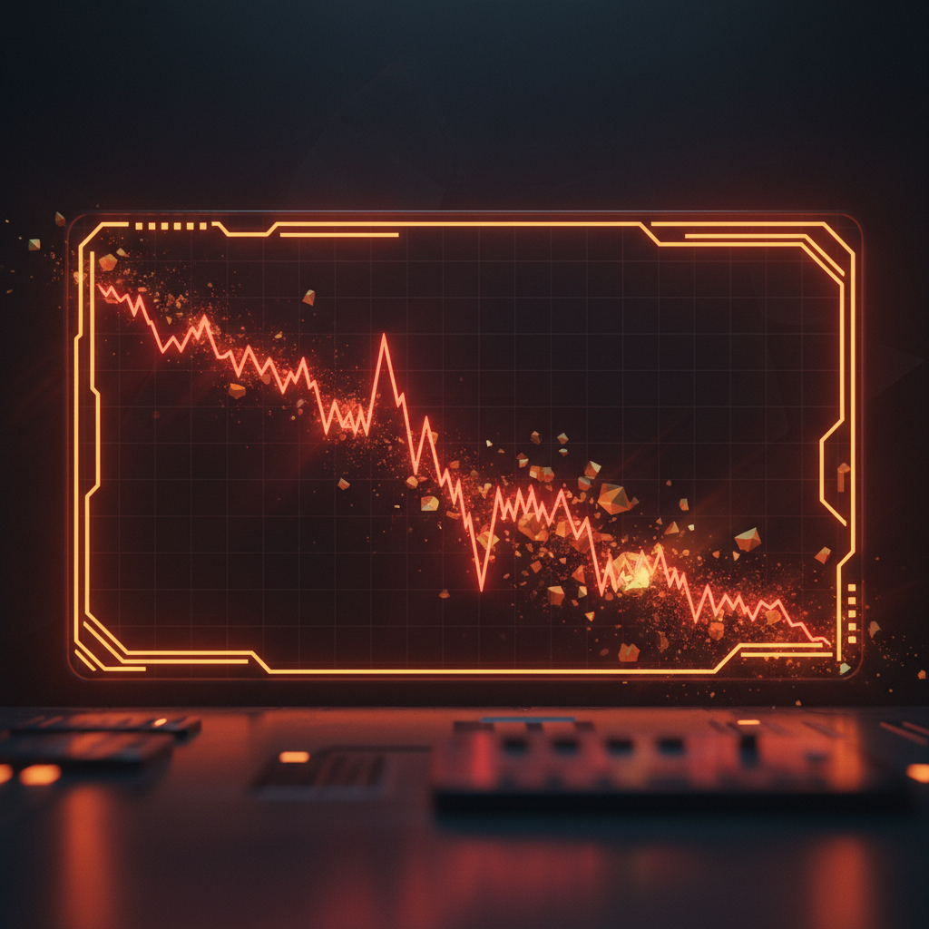 A falling cryptocurrency price chart illustrating the crash of the LAPTOP meme coin.