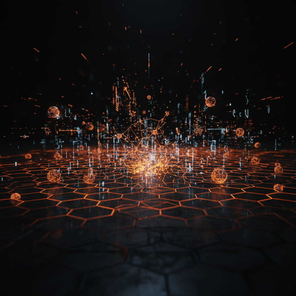 Digital network nodes fracturing under a legal crypto money laundering crackdown illustration.