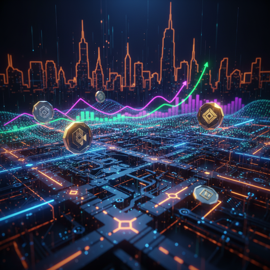 Futuristic virtual arena celebrating the Zoomex trading championship with luminous orange display monitors.