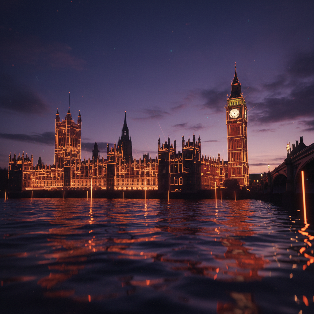 Westminster Palace under dramatic evening sky tied to Reform UK crypto donation inquiry