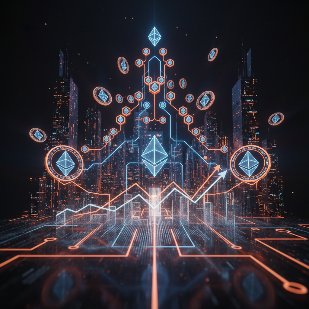 Futuristic Ethereum symbol projecting upward trajectories illustrating an Ethereum breakout setup.