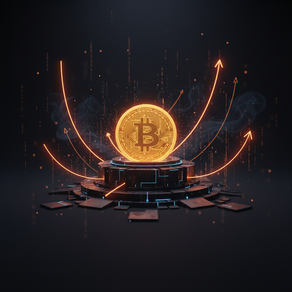 Glowing Bitcoin emblem with market charts illustrating the Bitcoin election cycle strategy.