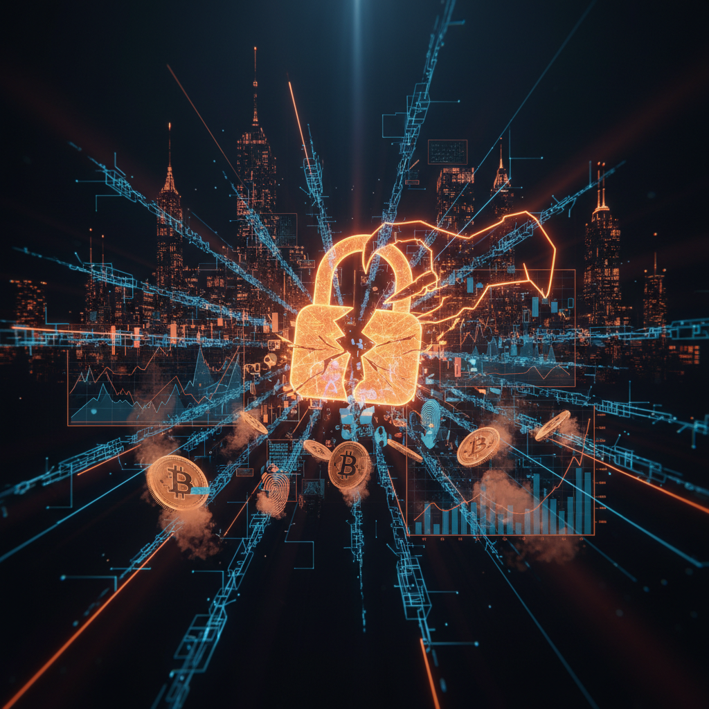 A glowing cyber lock and exposed digital records illustrating the Revolut data breach.