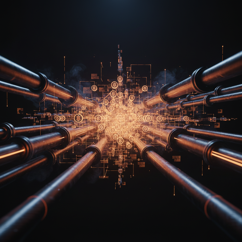 Energy pipelines and digital assets showcasing the Bitcoin energy outlook under macro pressure.