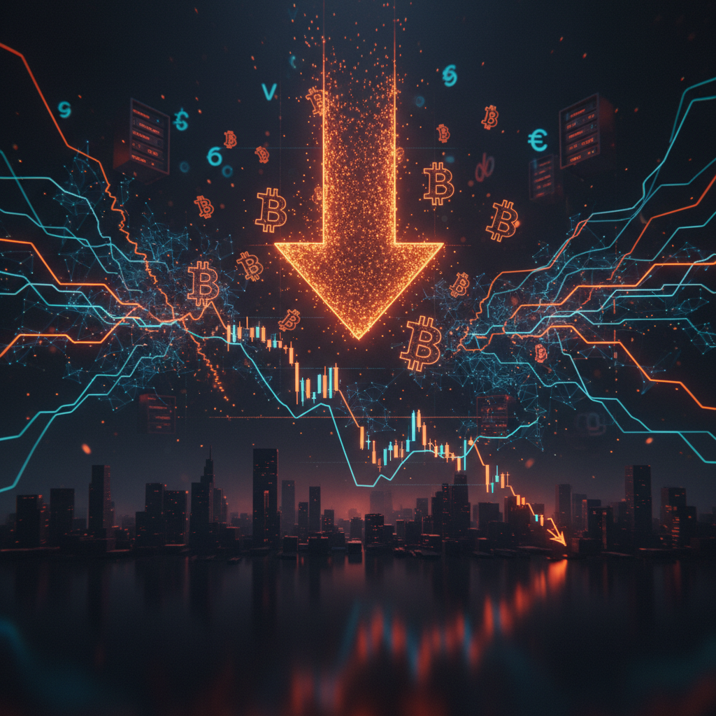 Digital trading screen showing a sharp Bitcoin price decline beneath critical support.