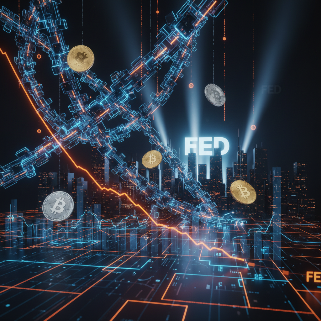 Financial charts displaying downward technical trends and active Bitcoin sell signals.