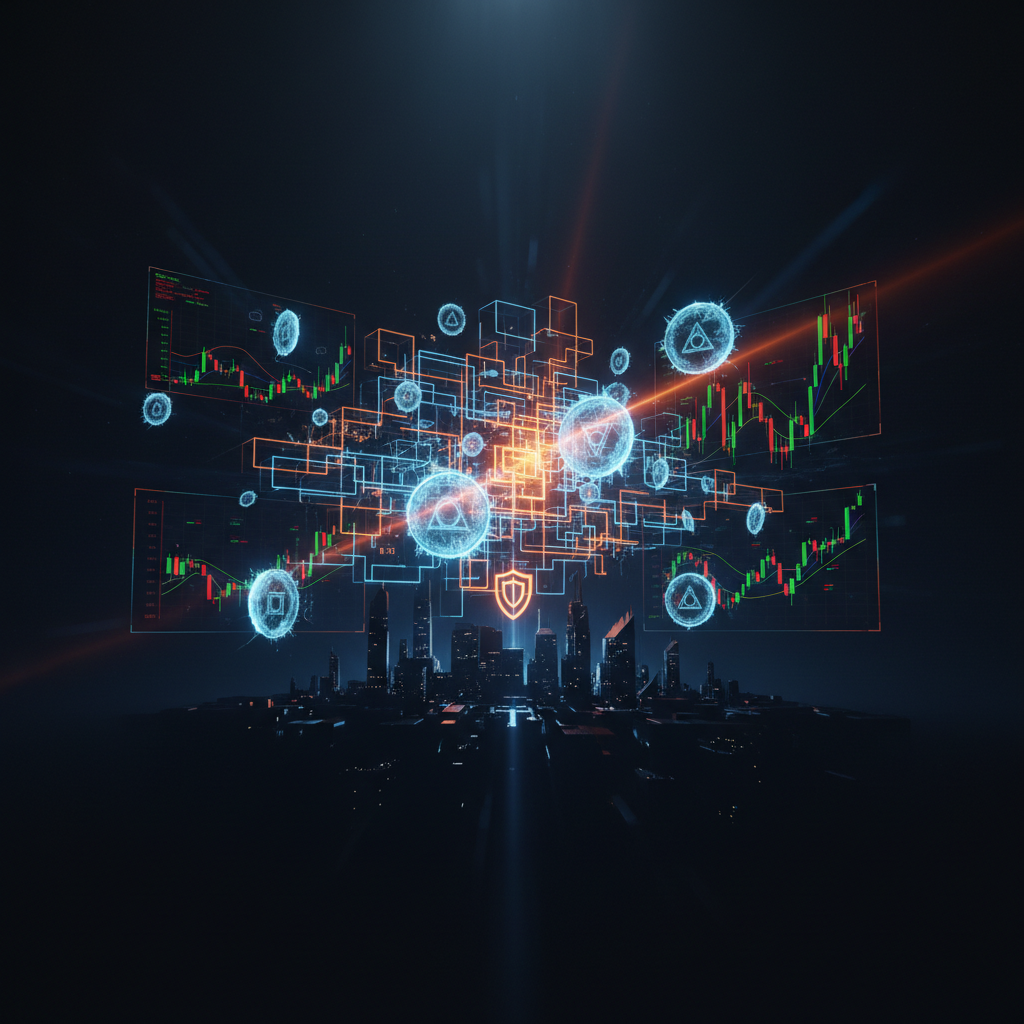 Digital handcuffs glowing over digital currency representing a crypto scam seizure operation