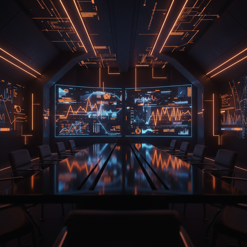 Corporate financial boardroom representing Polymarket CFO Warren Jenson leading strategic financial operations.