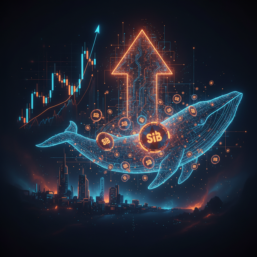 Glowing technical chart patterns highlighting Shiba Inu whale concentration and market consolidation
