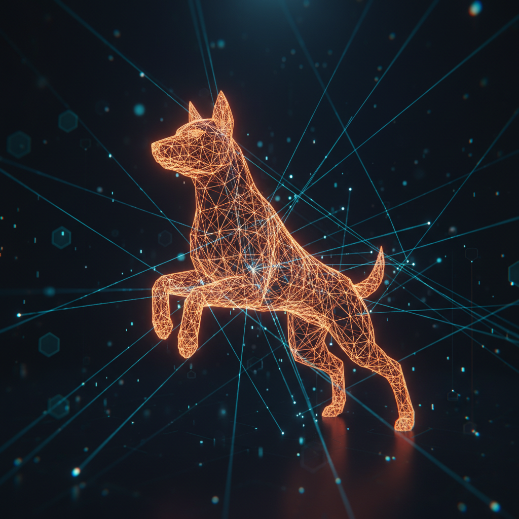 Abstract digital network chart showing the rise in Shiba Inu on-chain activity on dark screens.
