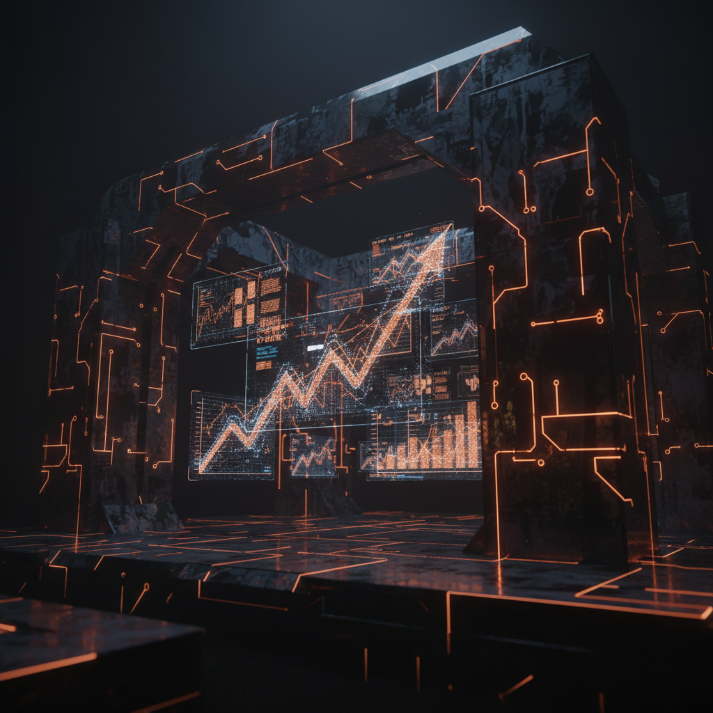 A glowing holographic digital vault depicting the SKY token price target analysis.