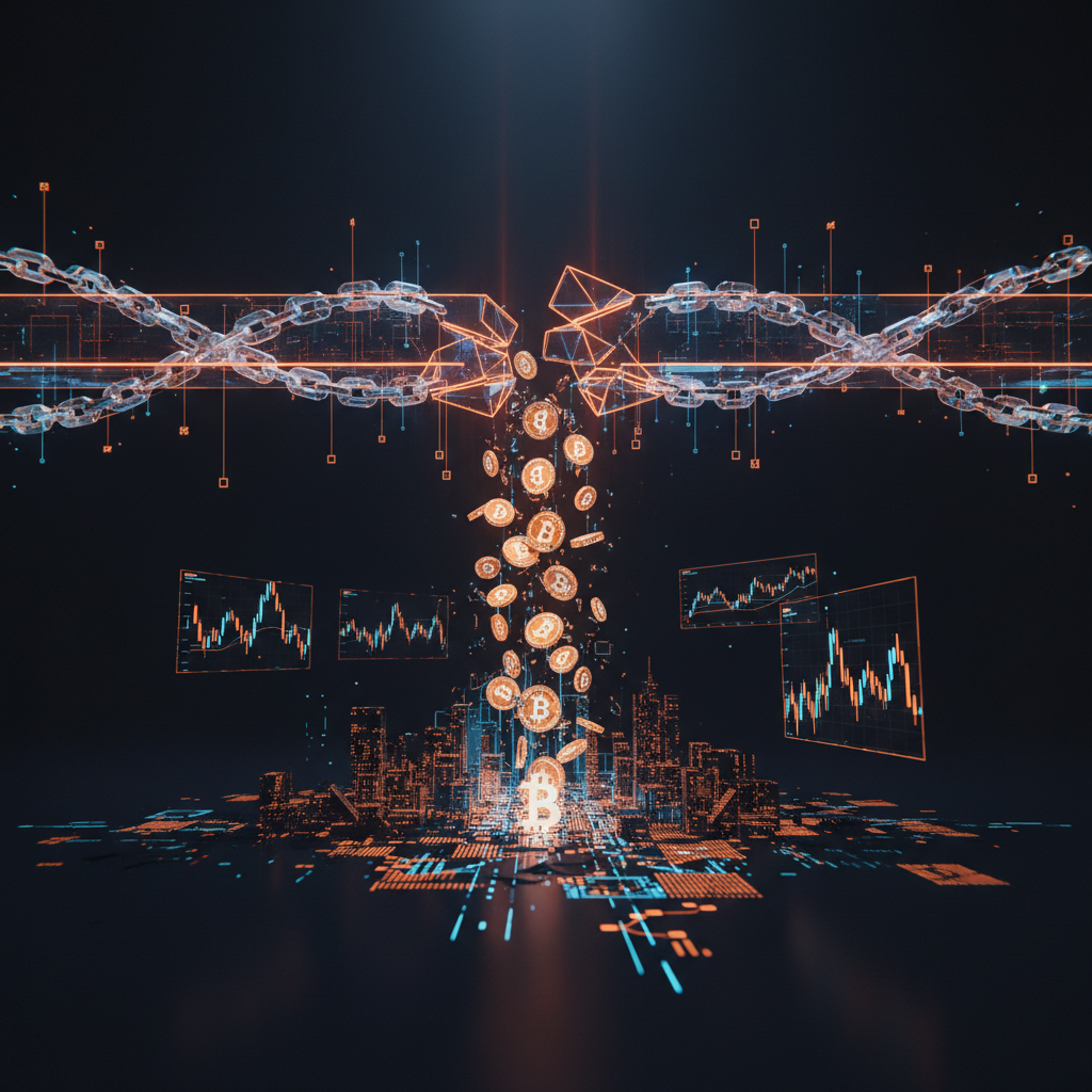 Broken liquidity pool interface illuminated in orange neon after a cross-chain bridge hack.