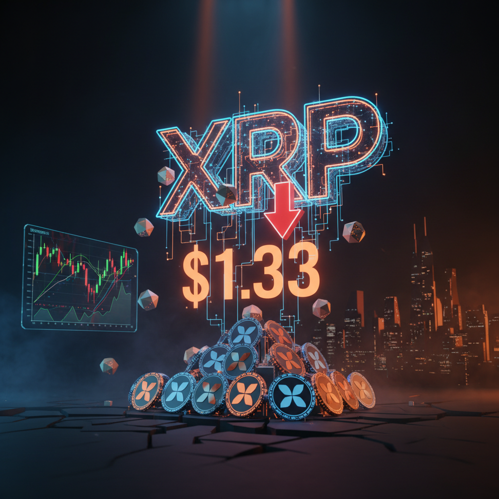 A financial chart testing an orange line of XRP price support against a dark backdrop.