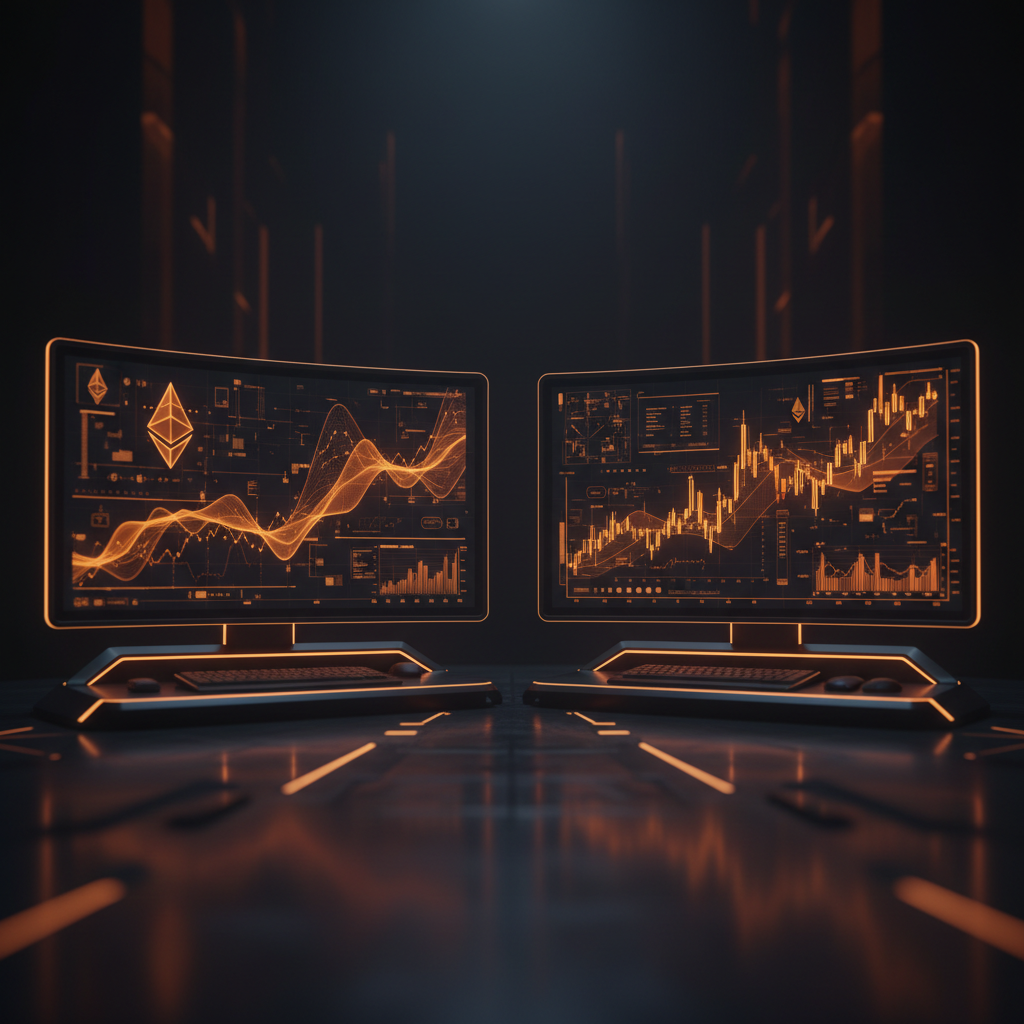 Trading terminal charts displaying financial flows into the BlackRock Ethereum ETF products