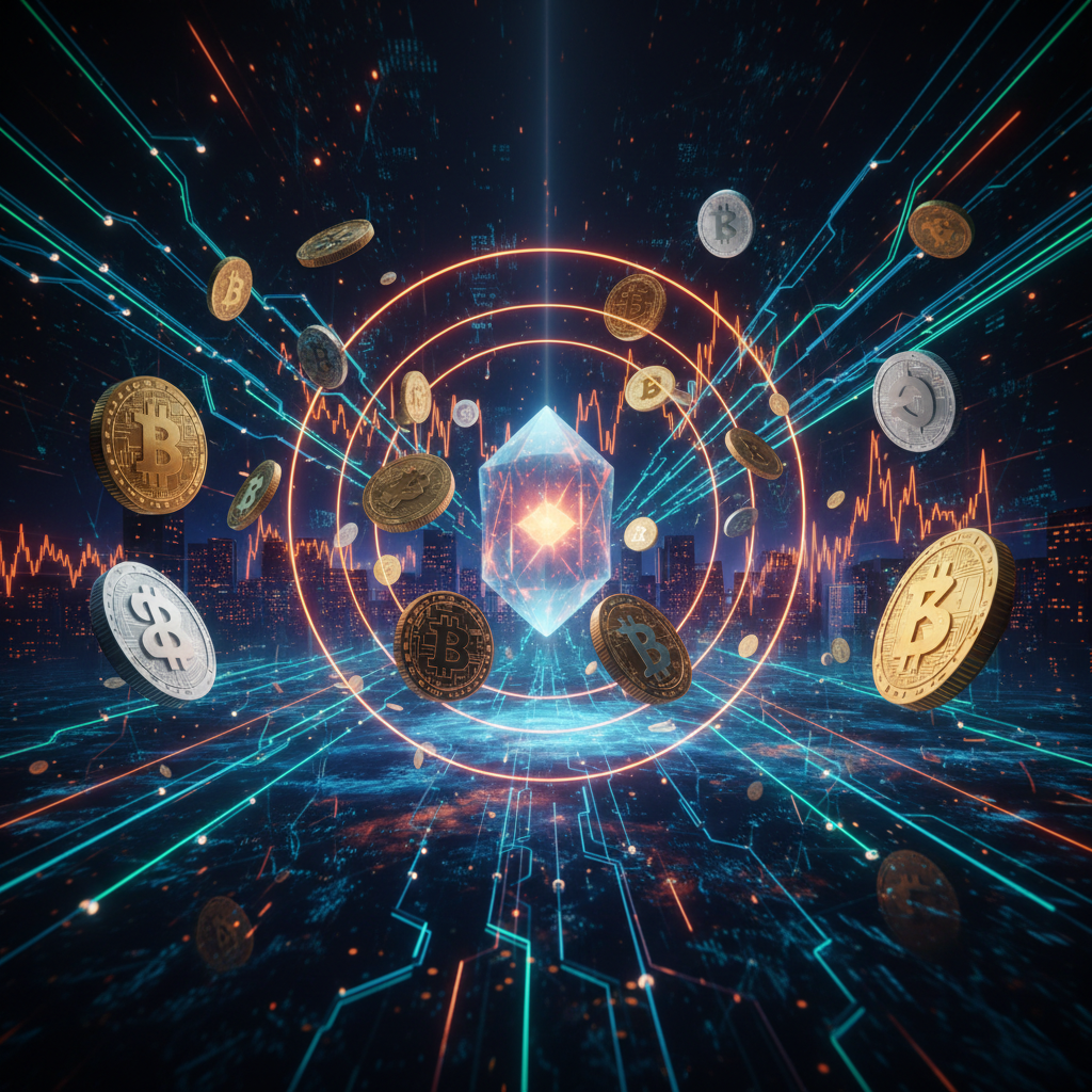 Digital vault opening with illuminated digital assets demonstrating upcoming crypto token unlocks in the market.