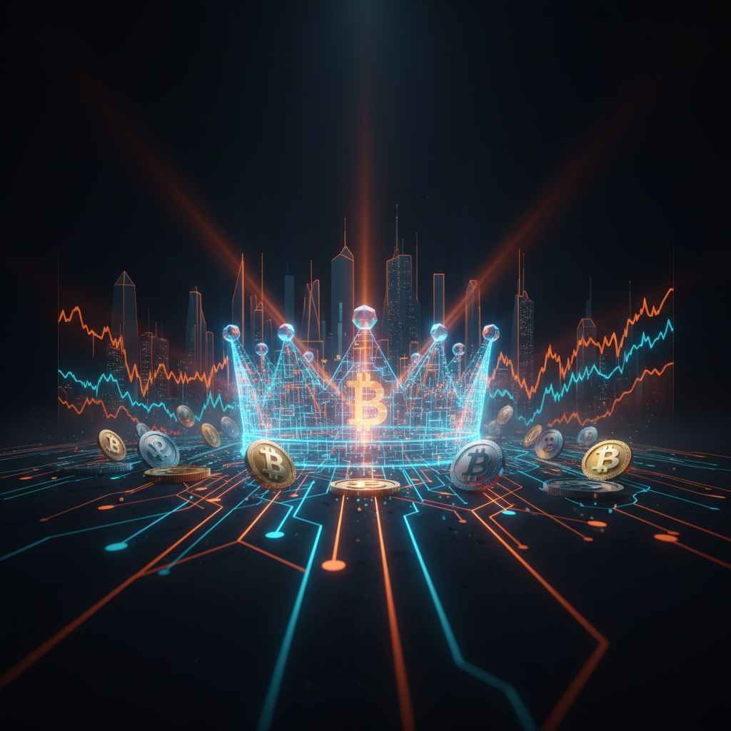 A grand royal hall illuminated by orange neon beams during an AI safety summit.
