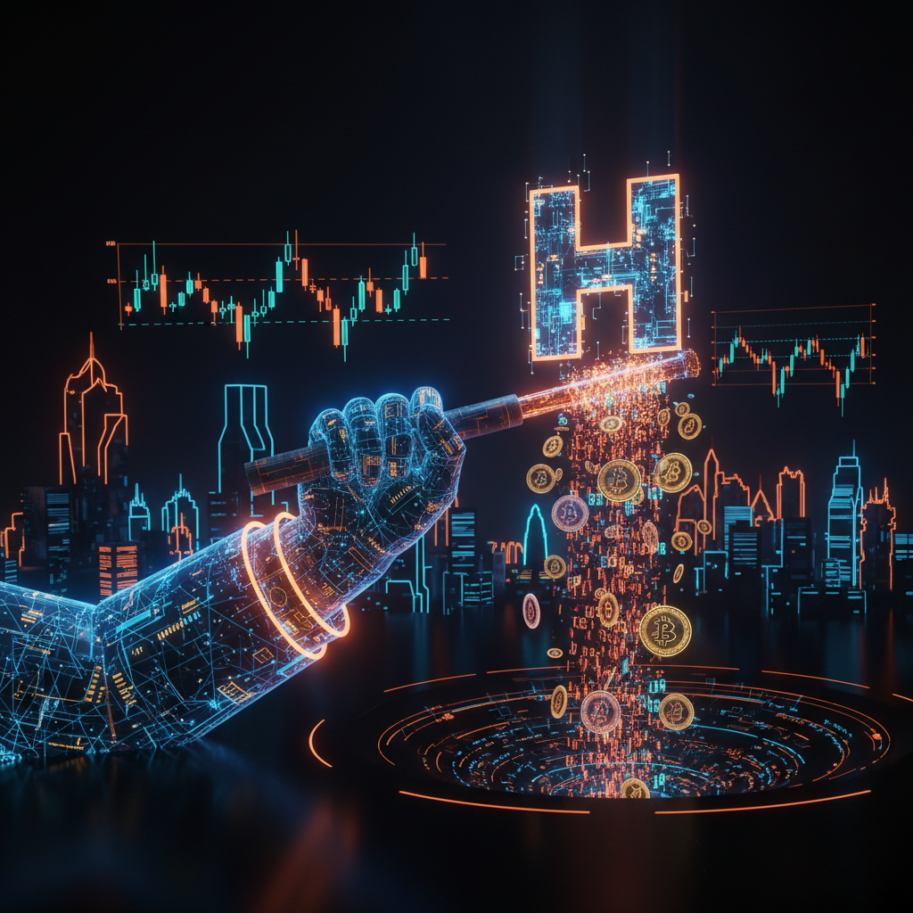 Futuristic crypto exchange dashboard displaying data for a Machi Big Brother leveraged long position.