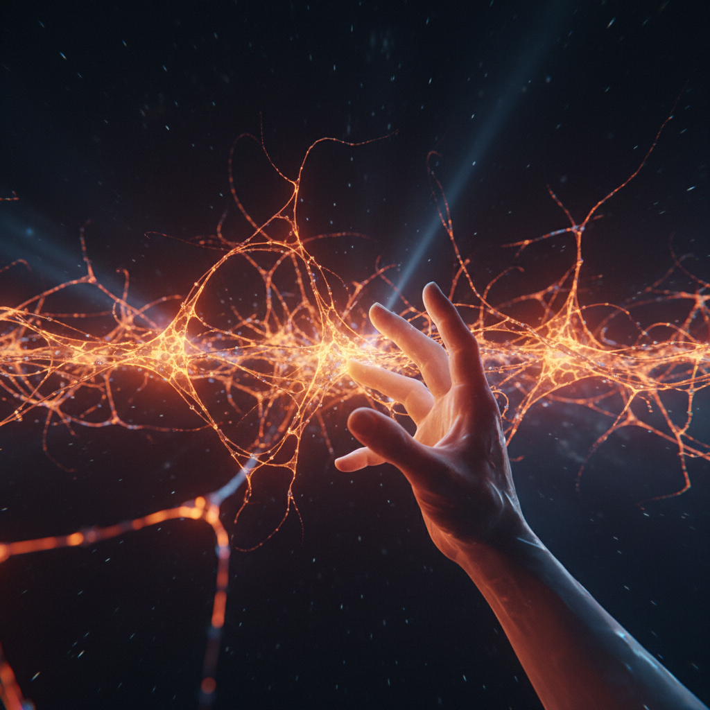 Abstract glowing neural network and human silhouette featuring Sam Altman AI safeguards