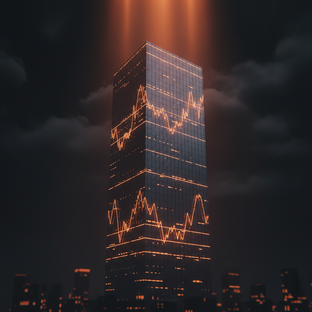 Corporate finance diagram showcasing the Bitcoin Berkshire model with orange neon light vectors.
