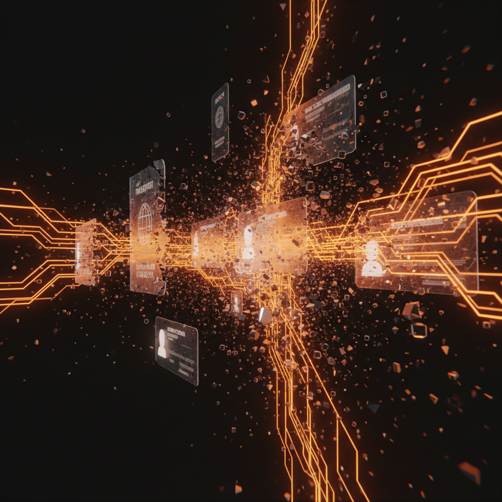 Abstract digital crime scene depicting personal documents impacted by a Revolut data breach