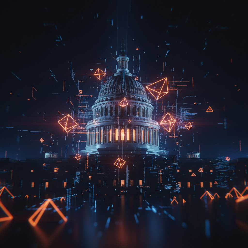 Legislative legal documents glowing under digital orange lighting representing the newly released Clarity Act draft.