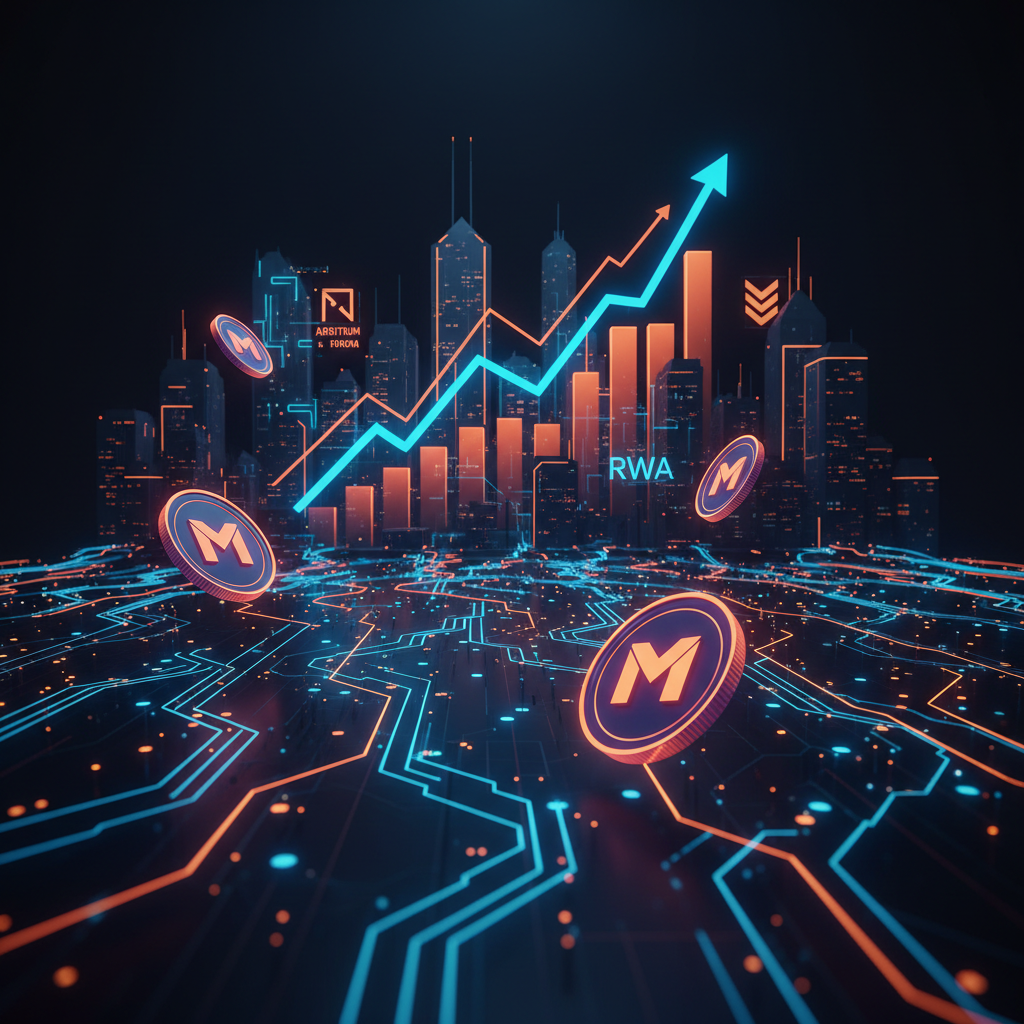 Digital tokens floating near a corporate balance sheet representing the STRATEGY memecoin tokenized MSTR ecosystem.