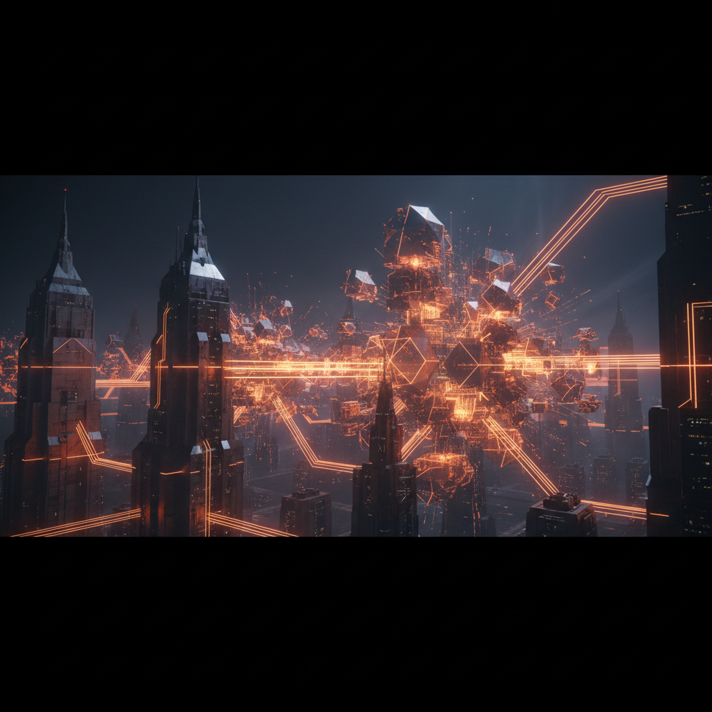 High-tech financial terminals representing the S&P Global Kaiko deal in orange glowing tones.