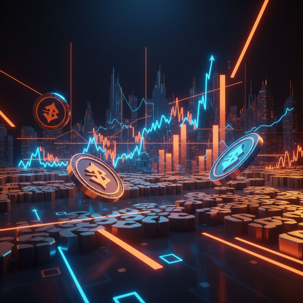 A modern regulatory courtroom illuminated by orange neon lines highlighting CFTC crypto rulemaking.