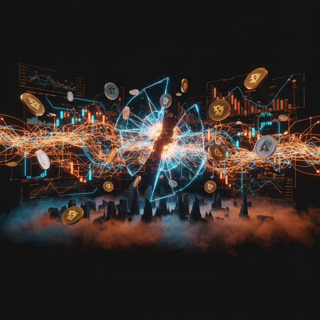Modern conference stage with orange neon accents highlighting institutional crypto adoption discussion.