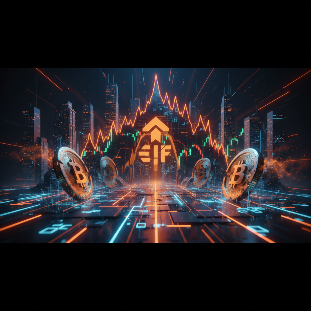 Digital network charts displaying the Bitcoin realized cap under dark lighting and orange glow